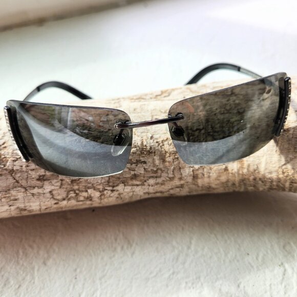Y2K Vintage Narrow Slim Sunglasses Rectangular Black Frame with Crystals . - Picture 4 of 10